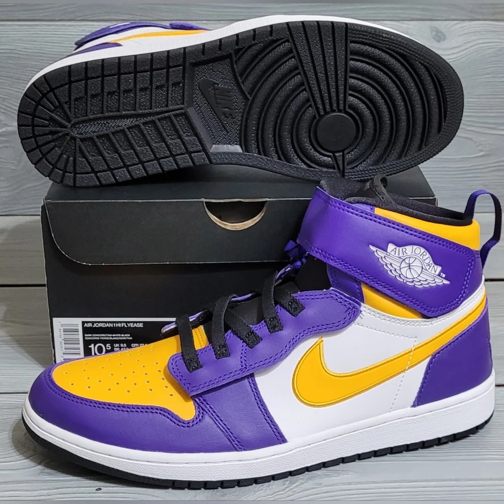 Jordan 1 High FlyEase - Size M 10.5 - Dark Concord/White/Black/Taxi π π π π - Picture 14 of 14